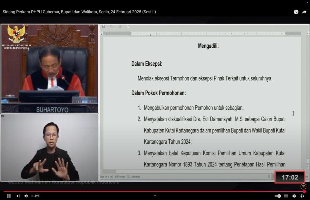 MK Putuskan Pilkada Kukar dan Mahulu Diulang; Edi, Mayang dan Stanislaus Dilarang Ikut